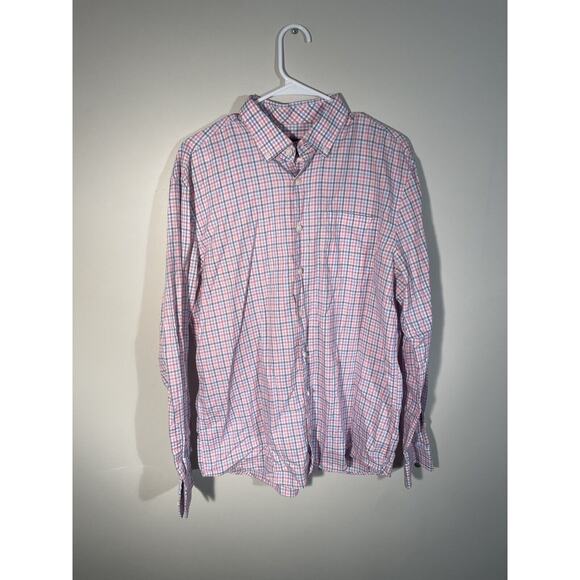 Mens Johnnie-O Hangin' Out Large Long Sleeve Plaid Shirt Button Down Pink Blue - Picture 1 of 7
